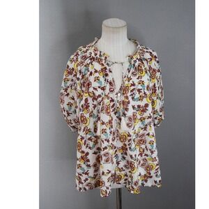 Cleobella Iris Blouse Top XS Floral Peasant Boho Button Tie Gauzy